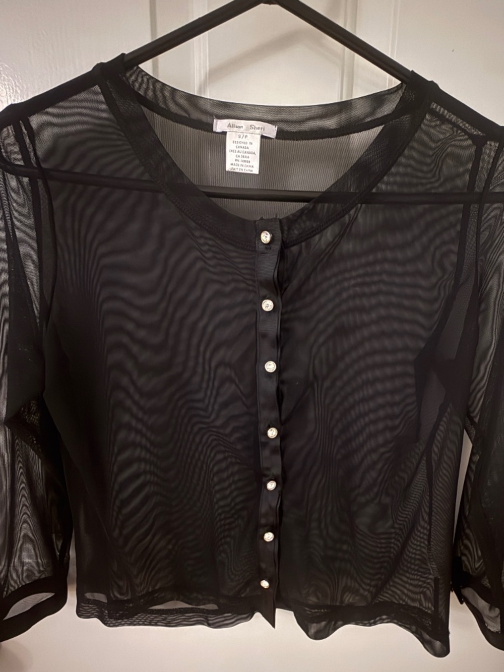Alison Sheri Womens black mesh button up cardigan w/crystal buttons Small